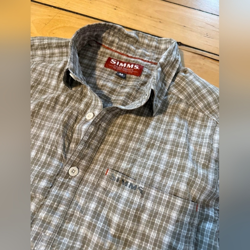Simms Men's Brown Plaid Shirt - Medium